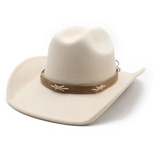 Western Cowboy Hat Wide Brim Polyester Cotton Blend Faux Leather Band Cross Stitch Vintage Fedora Style For Women Men