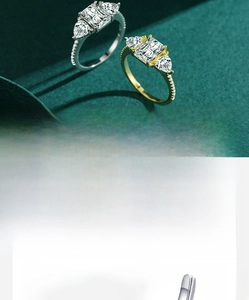 Detailed macro view of handcrafted rectangular cubic zirconia silver ring with pavé setting