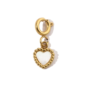Detail of heart shell pendant with gold beaded edge and spring buckle connector