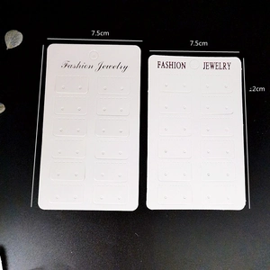 White fashion jewelry display cards with dimensions 7.5x12cm and 7.5x13cm on black background