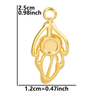 Detailed view of gold leaf pendant accessory with 18k plating and size dimensions