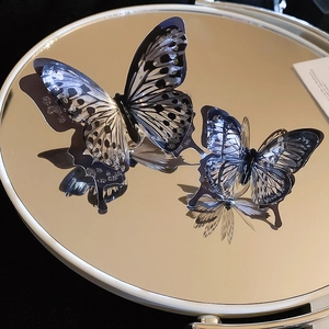 Vintage acrylic layered butterfly open ring set with black and white translucent finish