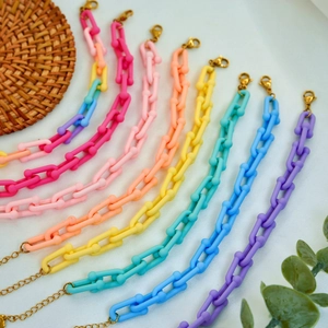 Colorful acrylic chain bracelet with matte oversized links and gold lobster clasp