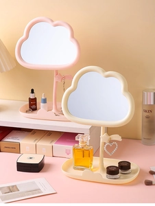 Pink and cream cloud-shaped desk mirrors with storage tray and pearl heart charms