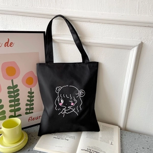 Women Cartoon Graphic Canvas Tote Bag Large Capacity Oxford Cloth Casual Shoulder Handbag For Students