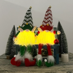 Lighted Christmas gnome plush set with LED glowing noses and knitted holiday hats
