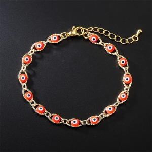 Evil Eye Bracelet Copper Gold Plated Zircon Enamel Turkish Lucky Jewelry Bohemian Adjustable Chain For Women