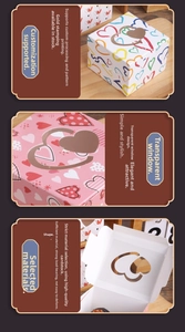 Detail of square gift box with heart window design and high-quality paper texture