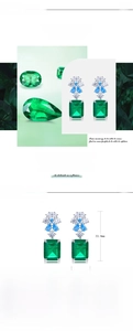 Detailed specs of S925 silver vintage emerald earrings with rectangle lab-grown stones
