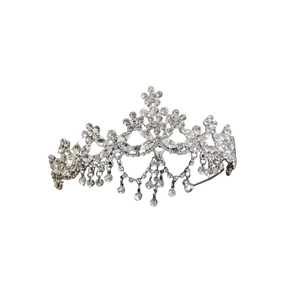 Silver flower crown headband with rhinestone tassels and luxury crystal embellishments