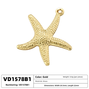 Détail d'un pendentif étoile de mer doré en laiton avec texture martelée élégante