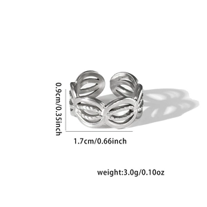 Detailed size chart of vintage silver hollow braided ring with weight and dimensions