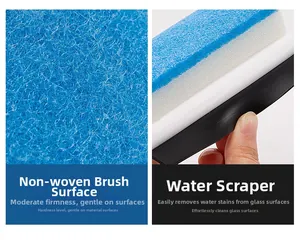 Detail of non-woven brush surface and rubber squeegee for window glass cleaning