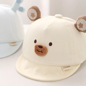 Casquette bébé beige mignonne avec oreilles d'ours 3D et bord souple anti-soleil