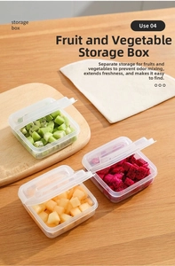 Three clear food storage boxes on a wooden table filled with fresh sliced fruit pieces