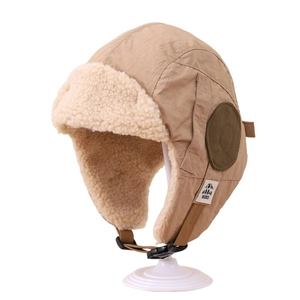 Khaki Kinder-Fliegermütze mit warmem Lammwollfutter und winddichtem Stoff für Winter