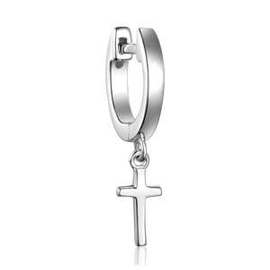 Elegant 925 sterling silver cross charm hoop earrings with zircon stones and high polish finish