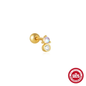 Clou d'oreille minimaliste en argent S925 avec pierre de lune et zircon transparent
