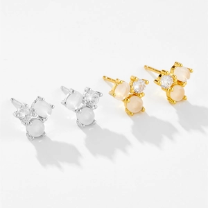 Elegant S925 sterling silver stud earrings with milky white zircon stones in silver and gold