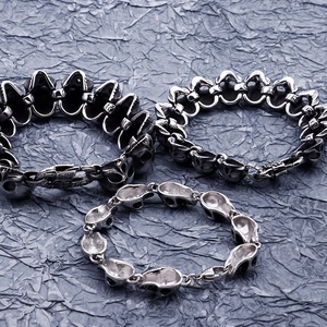 Three-piece silver punk skull bracelets for men in durable stainless steel design