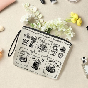 Canvas coffee gnome makeup bag with zipper and hand strap for stationery or toiletries