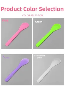 Set of four plastic facial mask mixing spatulas in pink, green, purple and clear white