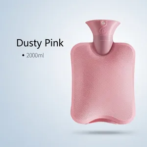 Pink 2000ml PVC hot water bottle with anti-slip texture for pain relief and warmth