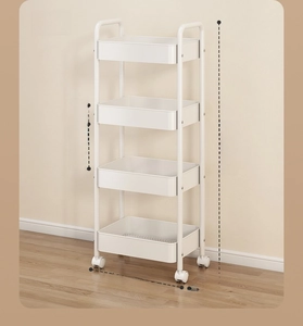 Detailed 4-layer white rolling cart dimensions 1130mm height with 4 universal wheels