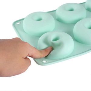 6-cavity light green silicone donut mold for baking, flexible non-stick cake pan