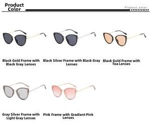 Detailed grid display of various color options for these modern cat eye sunglasses