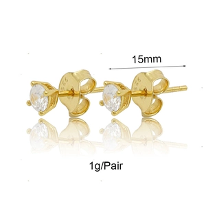 Macro view of 15mm gold earrings in 925 sterling silver with sparkling zircon stones