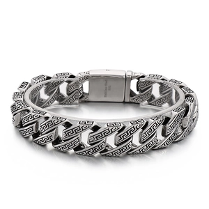 Vintage Cuban chain bracelet for men in 316L stainless steel with Greek key pattern
