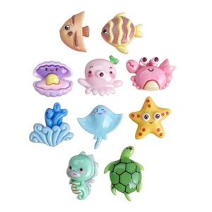 Set of 10 colorful resin cartoon ocean animal charms for DIY crafts and hair accessories