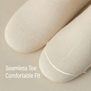 Pure cotton seamless mid-calf socks for women, breathable thin socks with comfortable toe.