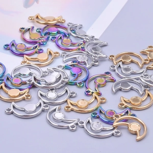 Polished stainless steel moon pendants in gold, silver and rainbow for DIY jewelry