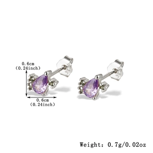 Macro shot of 0.6cm purple teardrop zircon earrings set in S925 sterling silver