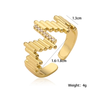 Minimalist gold plated wave ring with cubic zirconia inlay and adjustable open design
