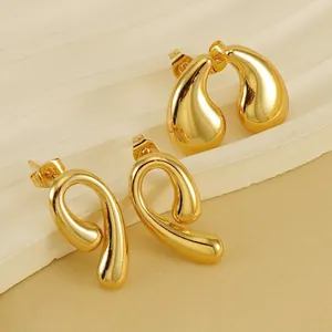 Teardrop Stud Earrings 18K Gold Plated Stainless Steel Minimalist Organic Curve Water Drop Shape Jewelry For Women
