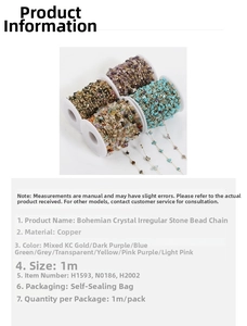Detail of bohemian natural crystal stone beads on copper chain for DIY jewelry making