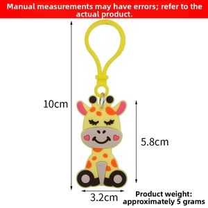 Detail view of cartoon giraffe keychain with 10cm total length and PVC material