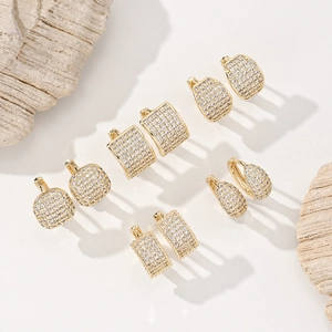 14K Gold Plated Copper Huggie Hoop Earrings Micro Pave Cubic Zirconia Geometric Fashion Jewelry For Women Elegant