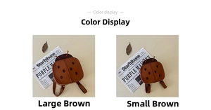 Brown ladybug children's backpacks in large and small sizes with black polka dots