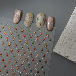 5D gold embossed fish scale nail stickers with star wave lines for festive manicures