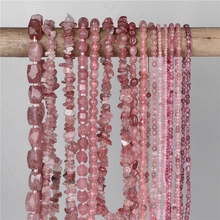 Detailed close-up of natural pink stone beads in faceted rectangle and round shapes