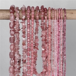 Natural Strawberry Quartz Stone Beads Loose Faceted Round Chip Gemstone For DIY Jewelry Making Handmade Crafts