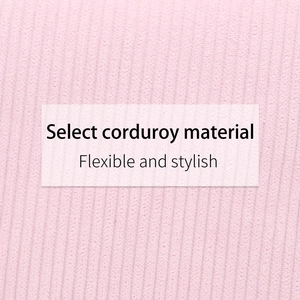 Pink corduroy makeup bag detail showing flexible stylish material and soft texture