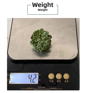 Macro detail of a 4.2g green succulent-shaped Christmas ornament on a digital scale