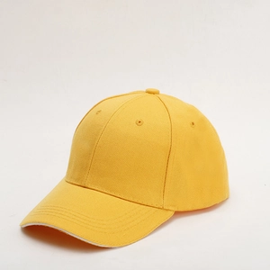 Classic bright yellow cotton baseball cap with curved brim and six-panel structure