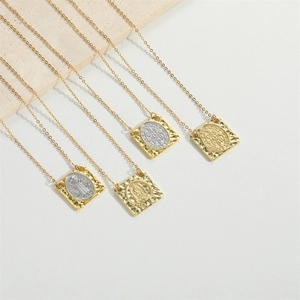 Vintage religious square pendants in gold and silver finish with fine metal chains