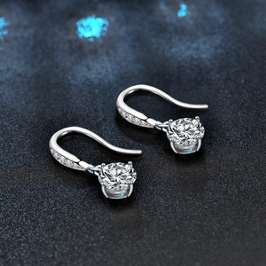 Elegant 925 sterling silver drop earrings with round moissanite and micro-pave hook